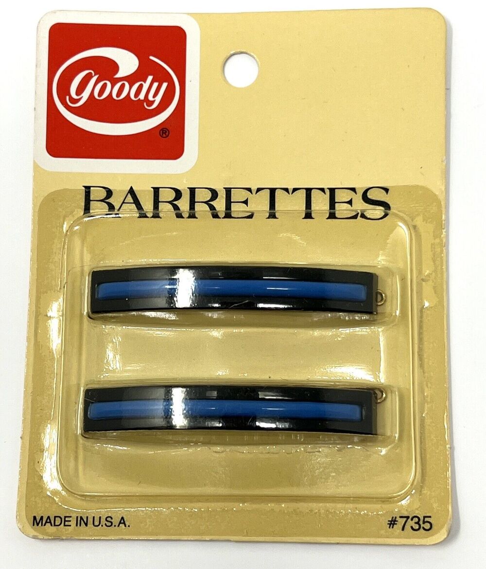 Vintage Goody Barrettes 2.5” Metal Clasp #735 Black Blue 1982 NIP (2)